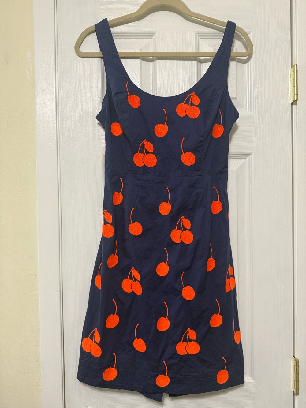Navy Cherry-Print Casual Tank Dress